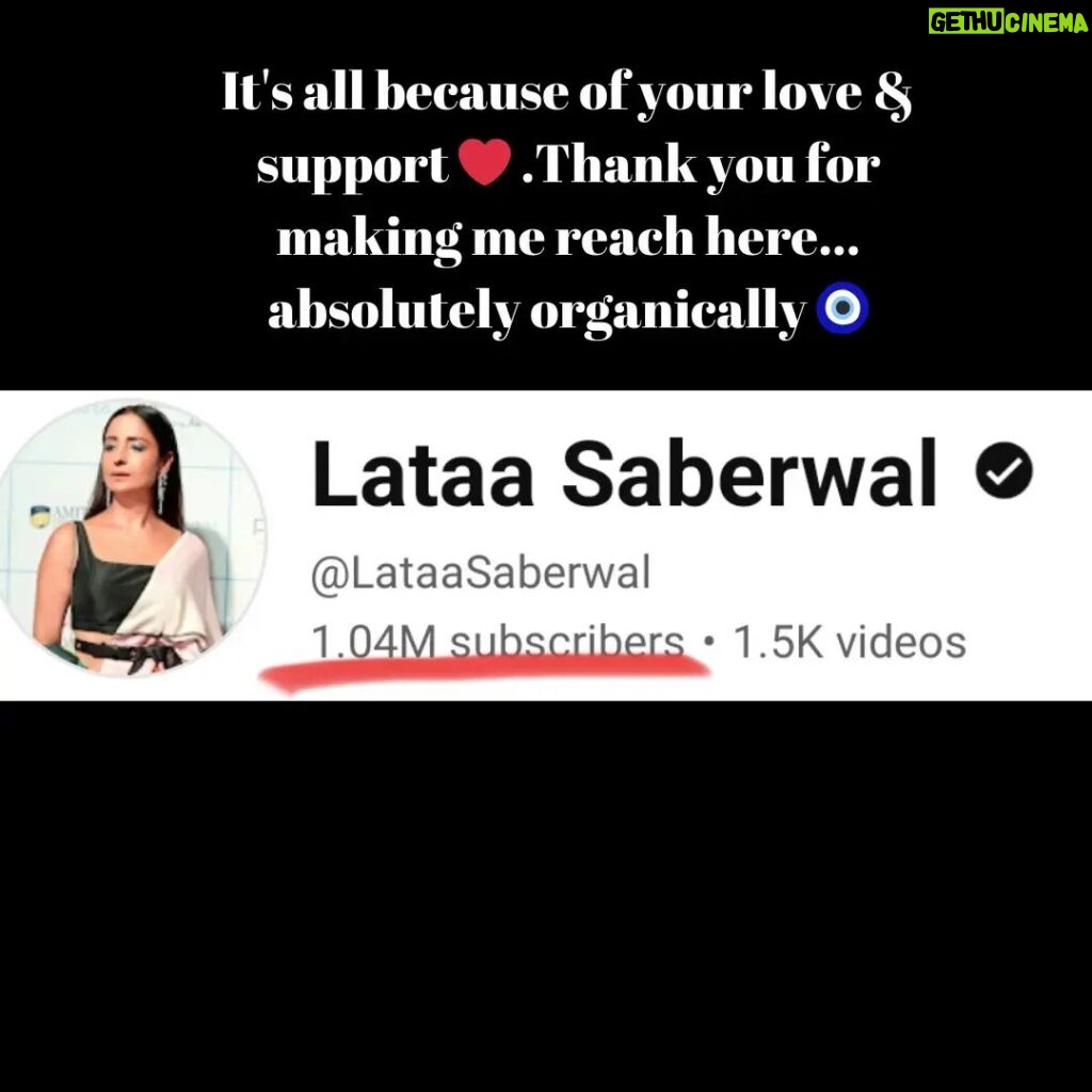 Lataa Saberwal Instagram - 1 MILLION YOUTUBE FAMILY ❤️.This was not possible without your love and support. Thank you for making me reach here ❤️❤️🧿🧿🙏🙏 , ABSOLUTELY ORGANIC 🧿 . CHANNEL LINK IN BIO #gratitude #lataasaberwal #authenticallylataa