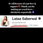 Lataa Saberwal Instagram – 1 MILLION YOUTUBE FAMILY ❤️.This was not possible without your love and support. Thank you for making me reach here ❤️❤️🧿🧿🙏🙏 , ABSOLUTELY ORGANIC 🧿 . CHANNEL LINK IN BIO #gratitude 

#lataasaberwal #authenticallylataa