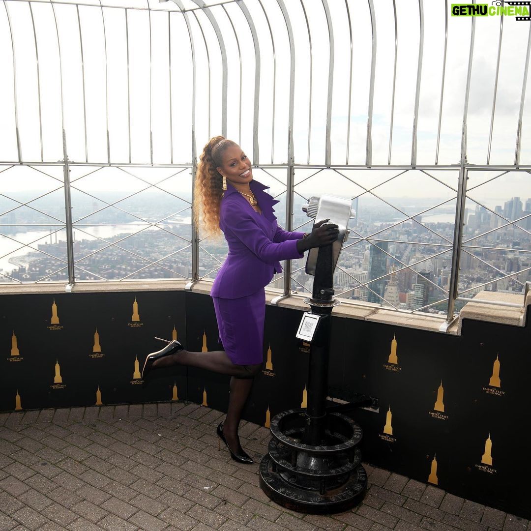 Laverne Cox Instagram - Today, we were with @lavernecox as she lit the Empire State Building purple in partnership with @sally_hansen in honor of #SpiritDay and to support LGBTQ youth. Special thanks to @gothamcheer as well as GLAAD board members @peppermint247 and @_samanthalux! Go purple tomorrow to celebrate Spirit Day! 💜 (Photos by Rob Kim/Getty Images for Empire State Realty Trust)