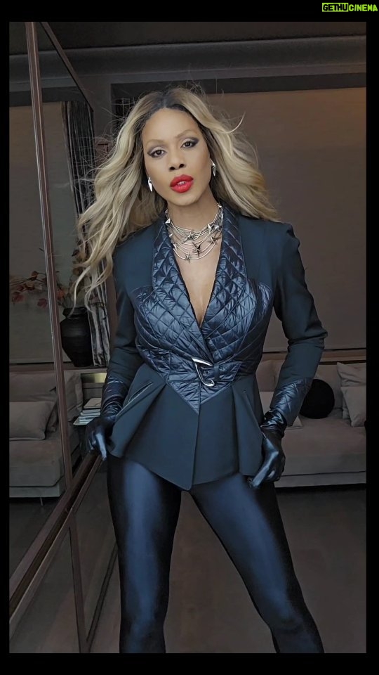 Laverne Cox Instagram - #AMomentofMugler Blazer from Mr. Mugler's Fall 1993 rtw collection. Choker by @manfredthierrymugler Earrings @muglerofficial x @hm Gloves and leggings @amazonfashion #high-low fantasy #muglerettte #Muglerized #ThierryMuglerVintage #ThierryMuglerArchives #TransIsBeautiful