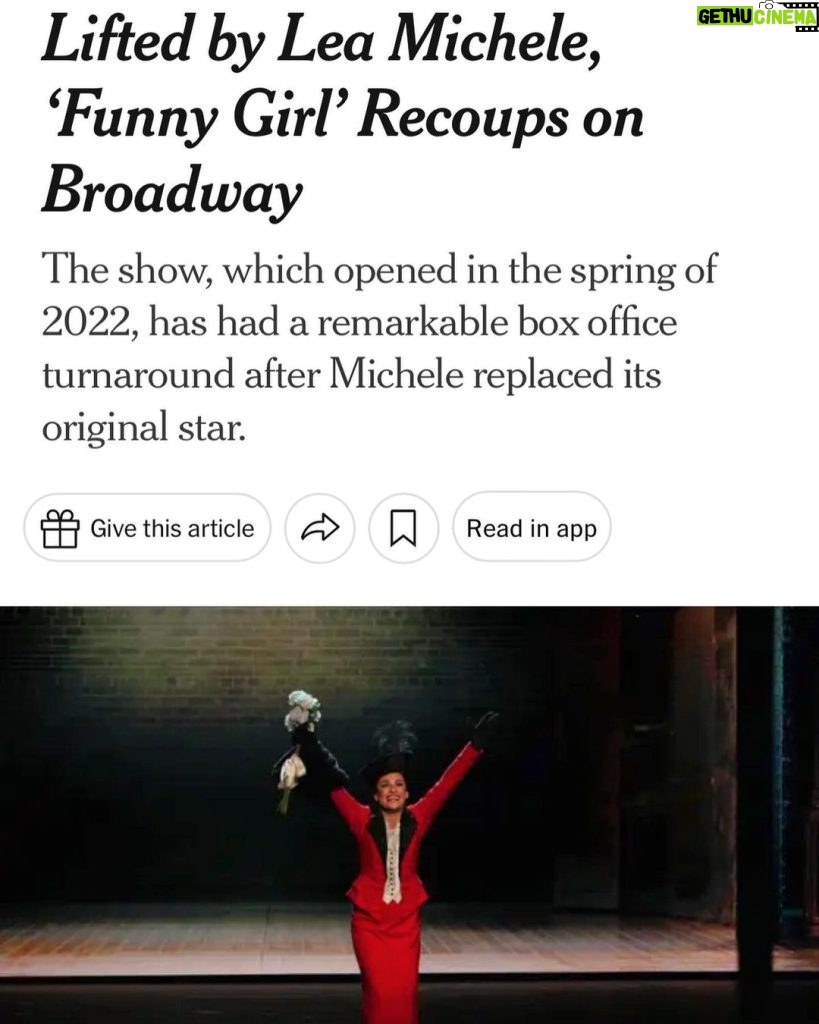 Lea Michele Instagram - BOOM. https://www.nytimes.com/2023/08/07/theater/funny-girl-broadway-recoupment.html