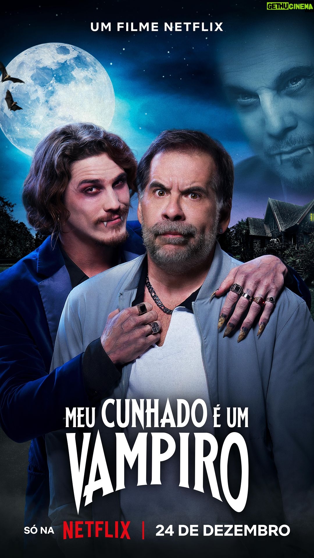 Leandro Hassum Instagram - Ja estamos disponíveis!!! Quem aí já foi lá ver o Conde Drácula??? Aproveita que sua tia tá fazendo o arroz com passas da noite e assiste a gente! Meu Cunhado é um Vampiro, só na @netflixbrasil!!!