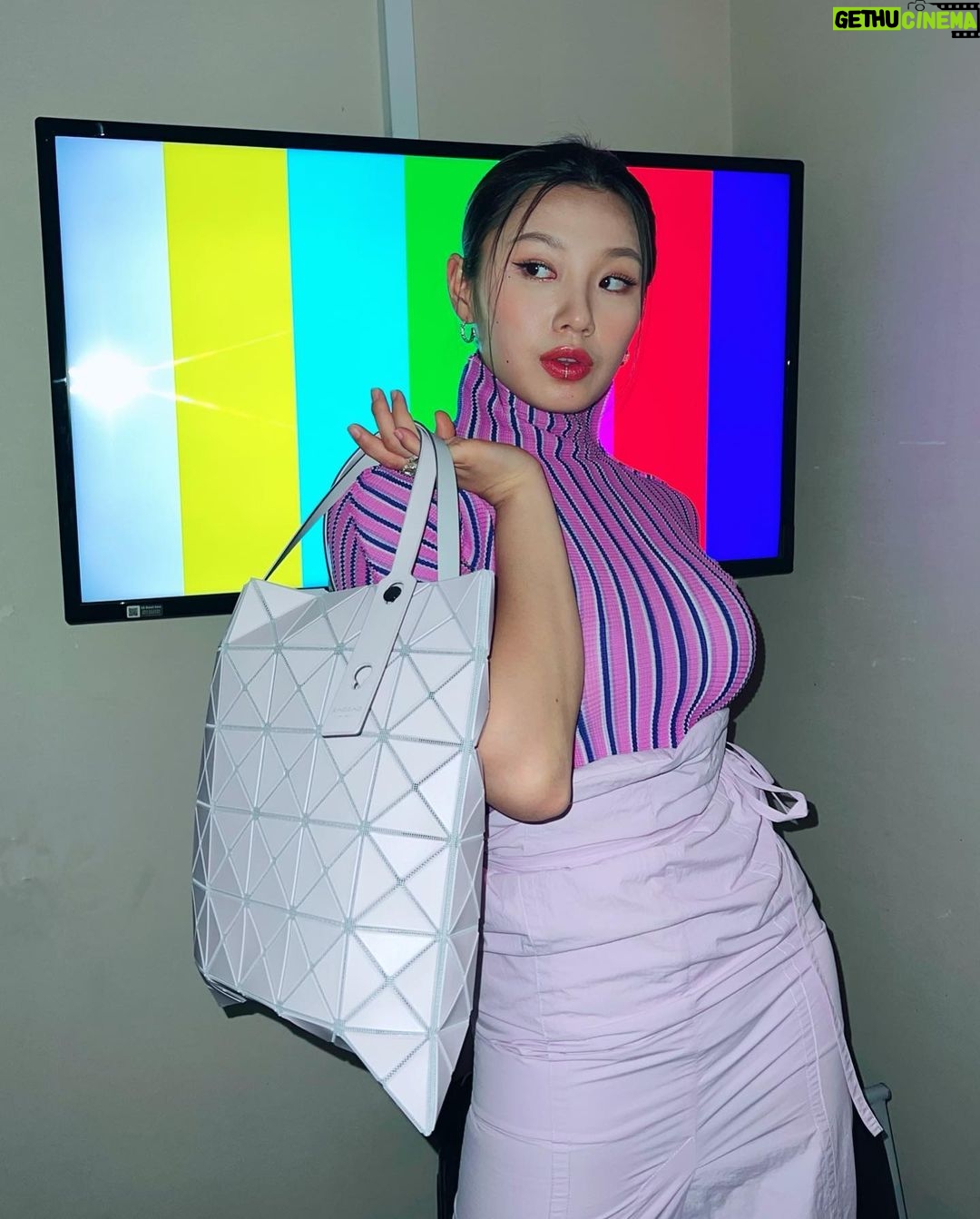 Leejung Lee Instagram - #광고 I could wear pink everyday with @meisseymiyake_official @baobaoisseymiyake_official 💕 #미이세이미야케 #meisseymiyake #바오바오백 #BAOBAO