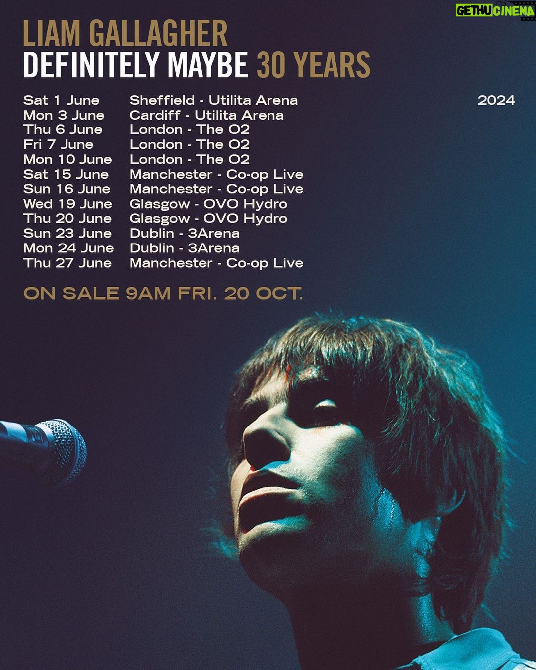 Liam Gallagher - 98.7K Likes - "I'm bouncing around the house to announce the Definitely Maybe Tour. The most important album of the ‘90s bar none. I wouldn't be anywhere without it and neither would you, so let’s celebrate together LG x"
The DEFINITELY MAYBE 30 YEARS tour, on sale this Friday, 9am BST.
Link in bio and stories.
#LGDM