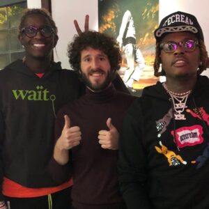 Lil Dicky Instagram - Young Thug gave me bunny ears. I brought some of the big dogs out for tonight’s brand new DAVE!!!! 10 pm. @thuggerthugger1 @gunna @trippieredd