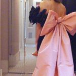Lily Aldridge Instagram – Topped with a bow 🎀. @lilyaldridge moments before the #metgala, in a custom noir column gown with faille bows and pink asymmetrical train. #odlredcarpet