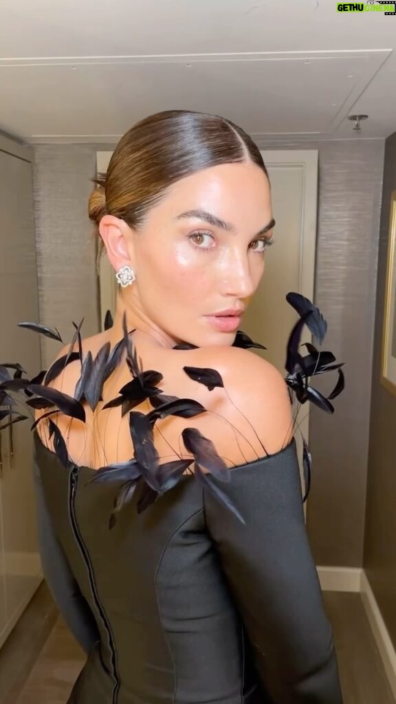 Lily Aldridge Instagram - 🖤 PRADA🖤 Loved every moment in this breathtakingly beautiful @prada gown styled by @daniellegoldberg for @VanityFair #VFOscars Hair by @jacobrozenberg Makeup by @romyglow