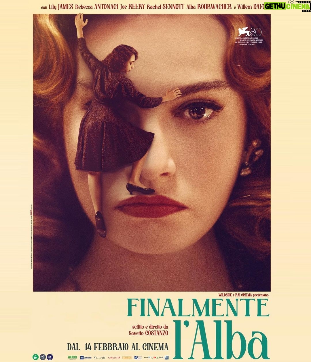 Lily James Instagram - Finalmente l’Alba ♥️ watching the film for the first time last night in Rome with the cast, our director, crew and friends was a moment I’ll never forget. Saverio Constanzo I fell in love with your script the moment I read it and you have created something beautiful. The magic of cinema... Italian cinema 🥹 #finalmentelalba #finallyDawn