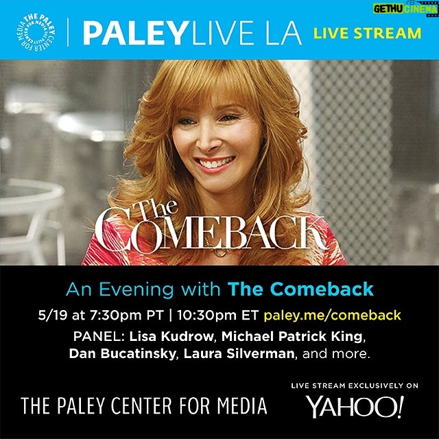 Lisa Kudrow Instagram - TOMORROW! We've got a @PaleyCenter panel for #TheComeback, livestreaming on Yahoo Screen http://paley.me/comeback #PaleyLive