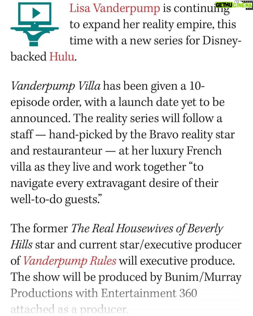 Lisa Vanderpump Instagram - Ahhhh it’s coming ! #VanderpumpVilla @hollywoodreporter