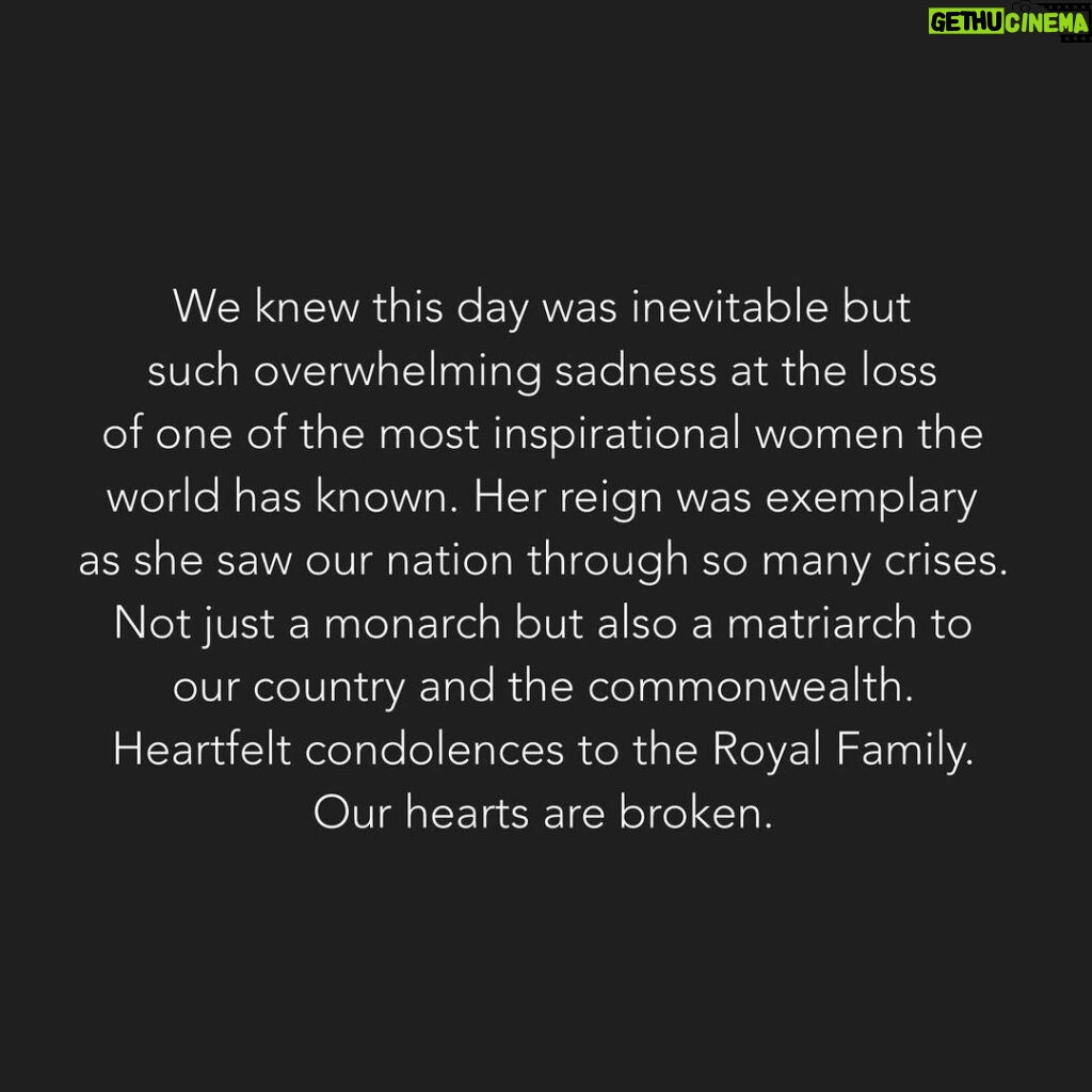 Lisa Vanderpump Instagram - We knew this day was inevitable but such overwhelming sadness at the loss of one of the most inspirational women the world has known. Her reign was exemplary as she saw our nation through so many crises. Not just a monarch but also a matriarch to our country and the commonwealth. Heartfelt condolences to the Royal Family. Our hearts are broken.