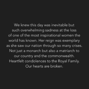 Lisa Vanderpump Instagram - We knew this day was inevitable but such overwhelming sadness at the loss of one of the most inspirational women the world has known. Her reign was exemplary as she saw our nation through so many crises. Not just a monarch but also a matriarch to our country and the commonwealth. Heartfelt condolences to the Royal Family. Our hearts are broken.