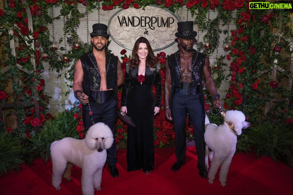 Lisa Vanderpump Instagram - Thank you @caesarsentertainment and @parisvegas for truly understanding me - not only allowing me free reign to create an incredibly unique space @vanderpumpparis , but for giving me two sexy guys and two pretty rescue poodles to walk down the rose-filled red carpet with! 😂 #VanderpumpParis