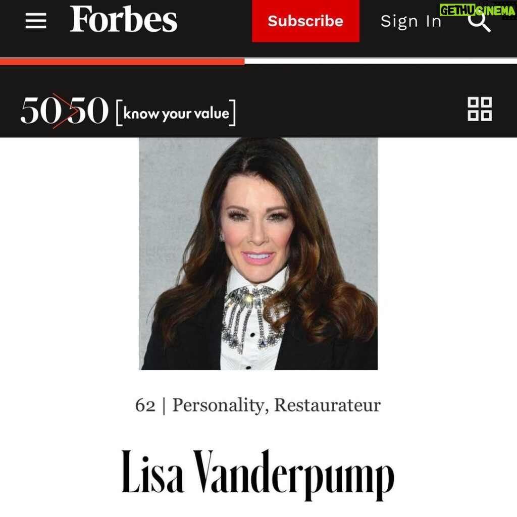 Lisa Vanderpump Instagram - Thank you @forbes ! At least there’s some benefit to getting older 😂 (link in stories)