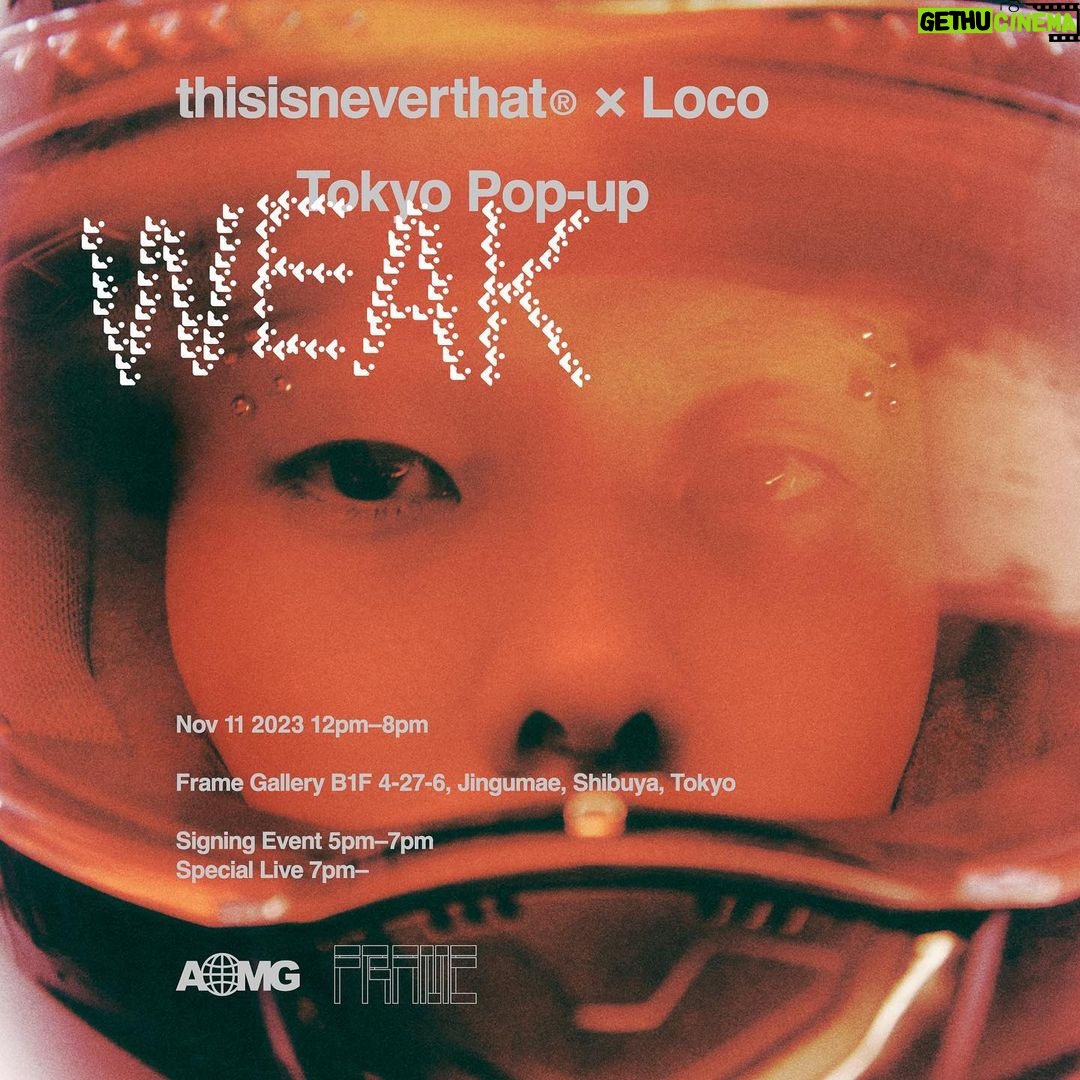Loco Instagram - [WEAK] Merch POP-UP in Tokyo 2023. 11. 11 ⠀ 로꼬의 정규2집 [WEAK] 발매를 맞아 디스이즈네버댓과 함께 제작한 머천다이즈를 서울에 이어 도쿄에서 선보일 예정입니다. ⠀ 디스이즈네버댓 도쿄 플래그쉽에서 선보일 협업 제품 및 사이닝 이벤트와 로꼬의 스페셜 라이브 현장에 여러분을 초대합니다. ⠀ Locoの2nd Album[WEAK]の発売を記念し、thisisneverthat®︎とのコラボレーションアイテムを、ソウルに続き東京にて展開します。 ⠀ thisisneverthat®︎ Tokyo Flagship Storeにてコラボ商品発売及びサイン会、Locoのスペシャルライブイベントに皆様をご招待致します。 ⠀ • 2023.11.11(Sat) 12:00-20:00 ⠀ • thisisneverthat® Tokyo Flagship Store 150-0001, 4-27-6 Jingumae, Shibuya-ku, Tokyo ⠀ • Sales 12:00-16:30 B1F | Frame Gallery ⠀ • Signing Event 17:00-19:00 B1F | Frame Gallery ⠀ • Loco(@satgotloco)’s Special Live 19:00- 1F | thisisneverthat® Tokyo ⠀ *사이닝 이벤트는 협업 제품 구매자 한정으로 진행되며, 구매 후 배부된 번호표에 따라 대기 및 17시부터 입장 가능합니다. 현장 상황에 따라 조기 마감될 수 있습니다. ⠀ ※サインイベントへのご参加はご購入後、配布される整理券をお持ちのお客様のみ対象とさせていただきます。ご購入後、配布される整理券の番号に従い待機・17時から順に入場していただきます。店内の混雑状況によりましては、入場制限を行う場合がございます。また、当日の進行状況により、予定よりも早く終了することがあります。 ⠀ - 로꼬, 정규 2집 [WEAK] http://aomgofficial.lnk.to/WEAK ⠀ - @satgotloco #로꼬 #Loco #WEAK @thisisneverthat #디스이즈네버댓 @frame_gallery_tokyo #프레임갤러리 #AOMG