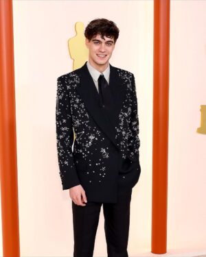 Lorenzo Zurzolo Instagram - No words to describe the emotion I am feeling here at 95th Oscar night in Los Angeles as part of the cast of EO by the great Maestro Jerzy Skolimowski, nominated for Best International Feature Film. Best of luck to EO and all fingers crossed for tonight!!! 😬😬 

Total look @gucci 
Hair and make up @guccibeauty