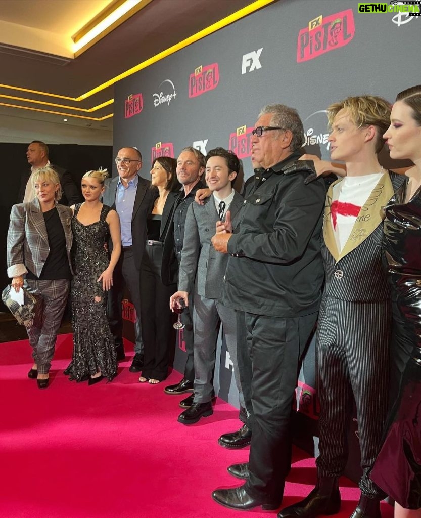 Louis Partridge Instagram - PISTOL PREMIERE❤️‍🔥 What a night, and what an amazing group of people. Had a wild time shooting this with a truly special cast and crew. Can’t wait to release it into the world. You guys are gonna enjoy this one… May 31st!👨‍🎤 @thebradylea @chrisbrownstylist @prada @chromeheartsofficial @disneyplusuk Odeon Luxe Leicester Square