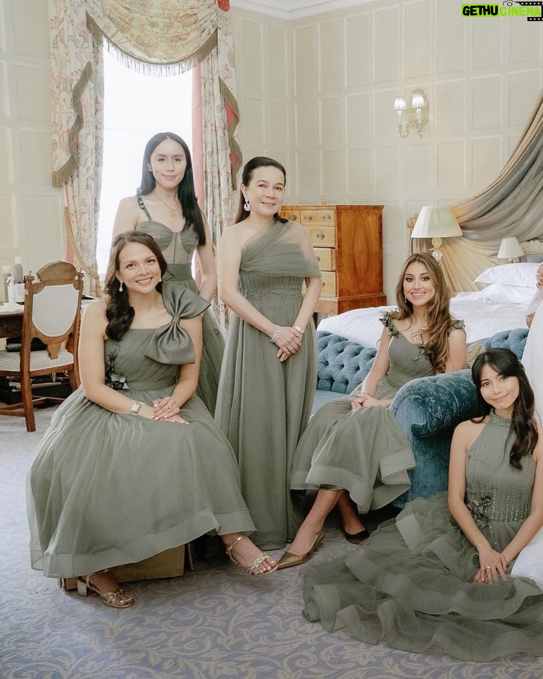 Lovi Poe Instagram - Cue in the tears, laughter and more champagne with this bride tribe. ♥️ Beyond grateful to all my bridesmaids for the walk down memory lane, for giving me moments of stillness and sharing stories that will make my tummy ache. 🥂 Love this sisterhood who are all extra beautiful and ethereal in moss green dresses by @chynnamamawal Cliveden House