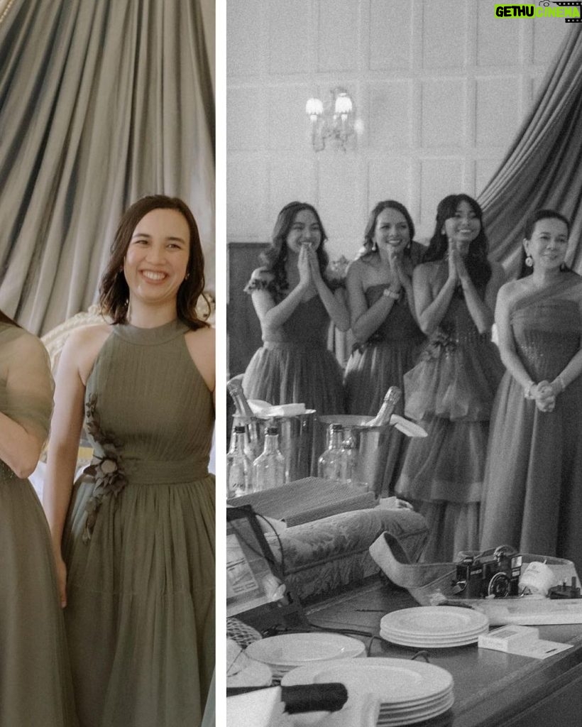 Lovi Poe Instagram - Cue in the tears, laughter and more champagne with this bride tribe. ♥️ Beyond grateful to all my bridesmaids for the walk down memory lane, for giving me moments of stillness and sharing stories that will make my tummy ache. 🥂 Love this sisterhood who are all extra beautiful and ethereal in moss green dresses by @chynnamamawal Cliveden House