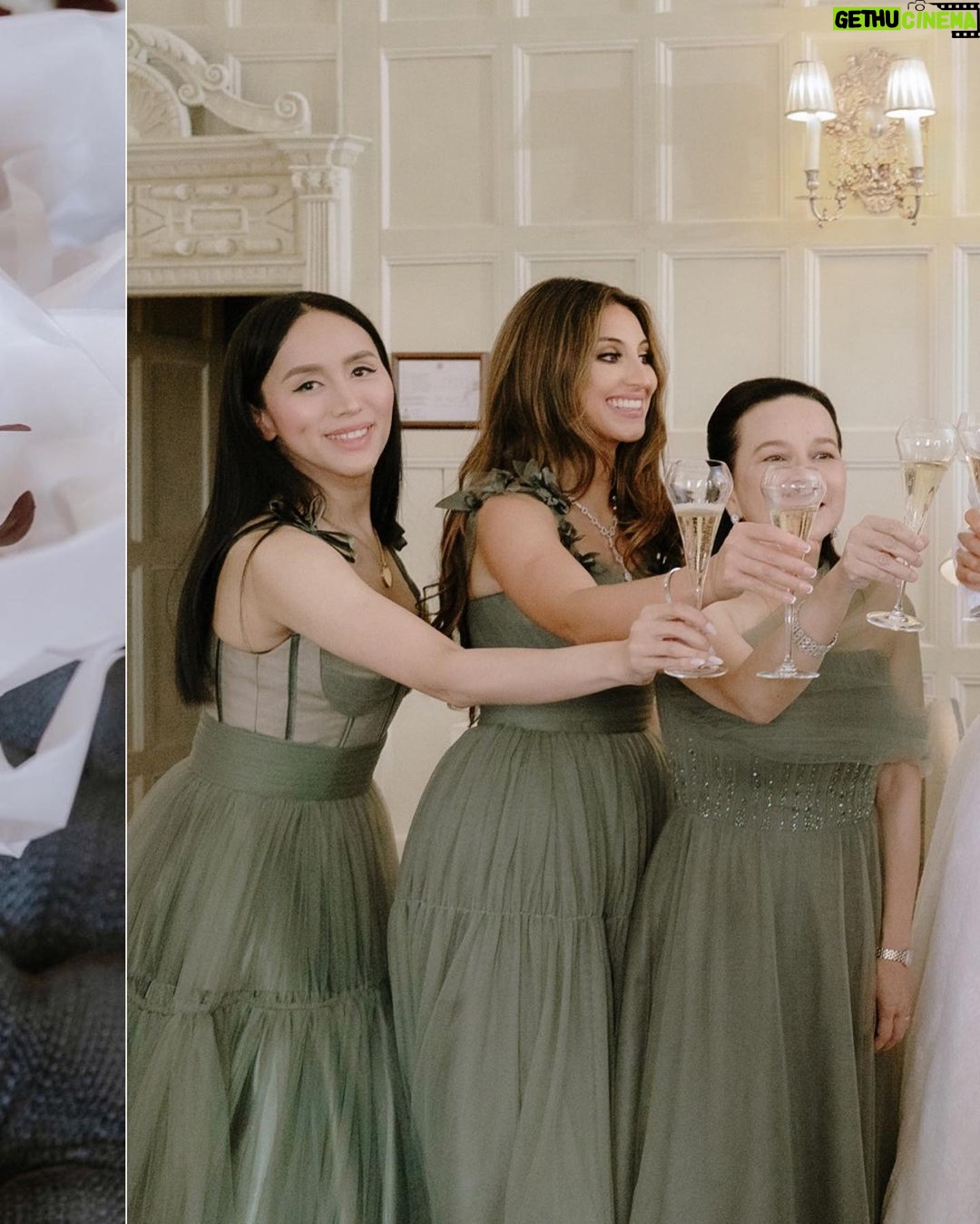 Lovi Poe Instagram - Cue in the tears, laughter and more champagne with this bride tribe. ♥️ Beyond grateful to all my bridesmaids for the walk down memory lane, for giving me moments of stillness and sharing stories that will make my tummy ache. 🥂 Love this sisterhood who are all extra beautiful and ethereal in moss green dresses by @chynnamamawal Cliveden House