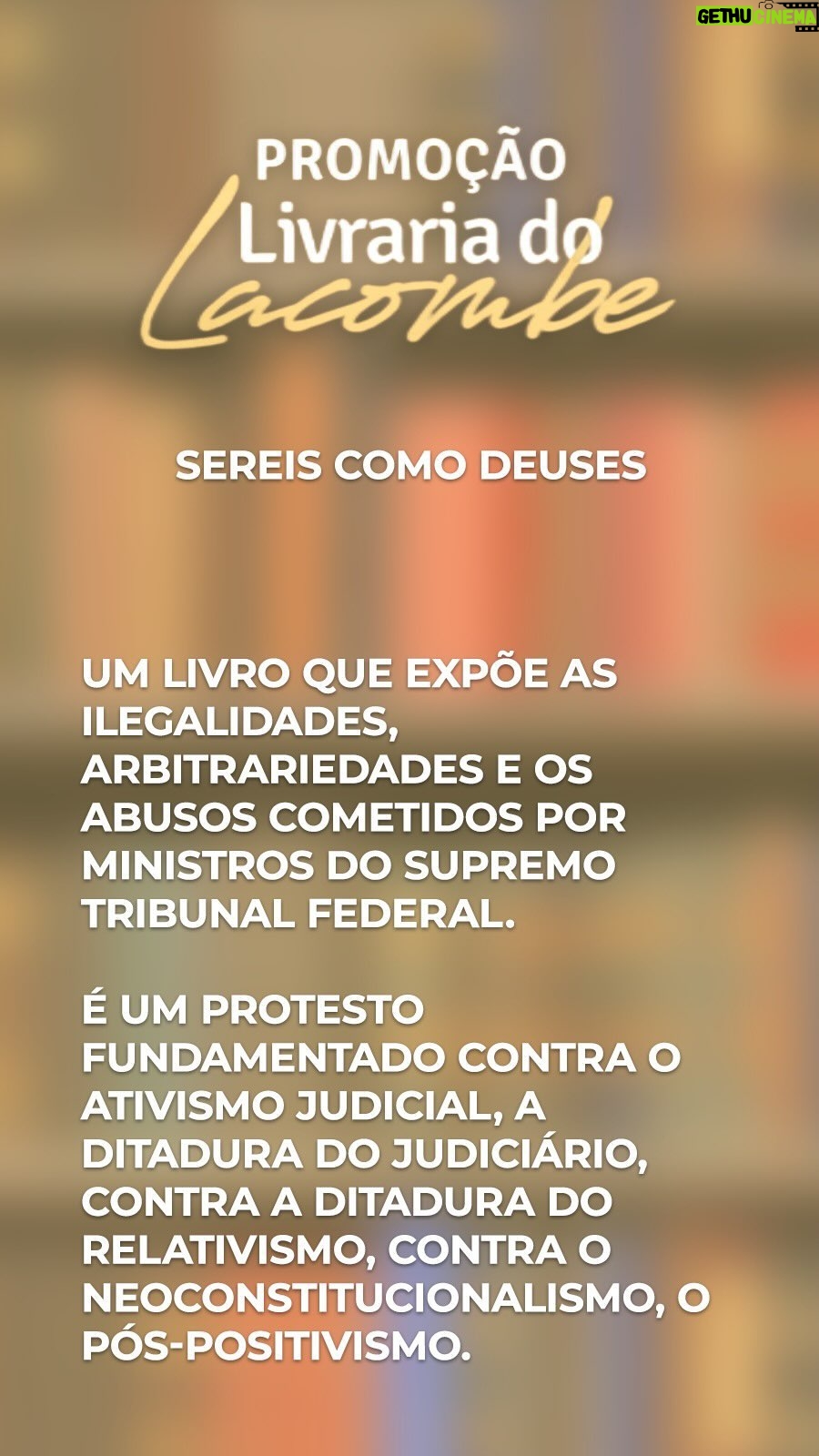 Luís Ernesto Lacombe Instagram - No meu canal no YOUTUBE você pode assistir ao vídeo completo da resenha sobre o livro “SEREIS COMO DEUSES - O STF E A SUBVERSÃO DA JUSTIÇA”. #canaldolacombe #canalluisernestolacombe #lacombe #youtube #resenhaliterária #livro #livrariadolacombe #sereiscomodeuses
