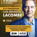 Luís Ernesto Lacombe Instagram - ESTREIA do jornalista Lacombe como apresentador do telejornal Bradock Show, com Rodrigo Constantino, Fabiana Barroso e convidados. Siga @BradockShow no Instagram, Twitter X e YouTube e assista ao programa, de segunda a sexta. A partir de 11 de março, segunda-feira, das 20h às 21h30. Espero vocês!