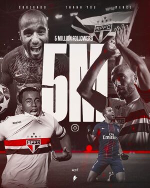 Lucas Moura Instagram - 5 milhões de motivos para eu querer ser SEMPRE melhor! Obrigado a todos os meus seguidores por cada interação, por todo apoio e carinho. Que DEUS abençoe cada um de vocês. #ObrigadoJESUS