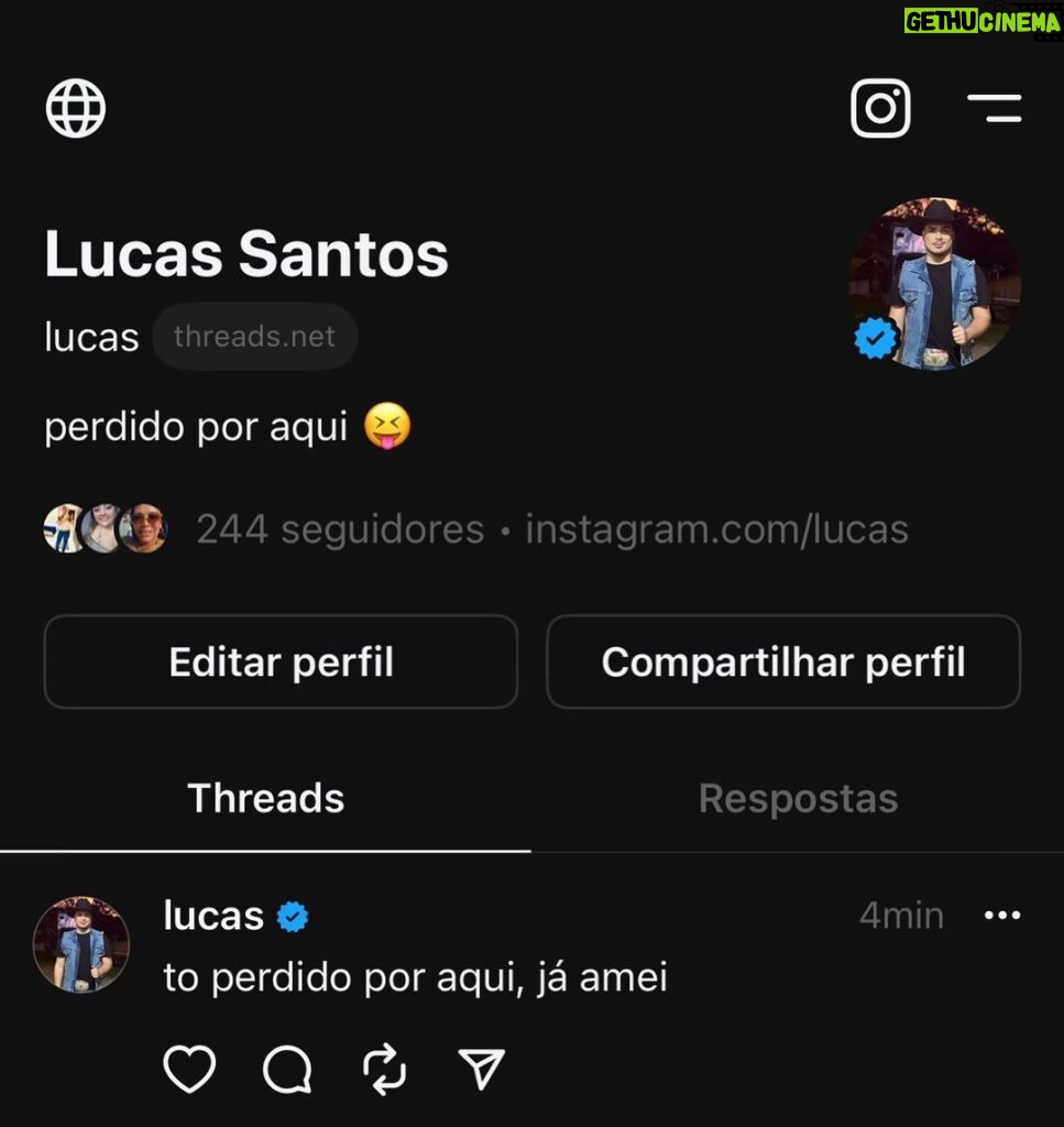 Lucas Santos Instagram - já estou na threads também e vou adiantando, nada de post sério por lá 😂✌🏻