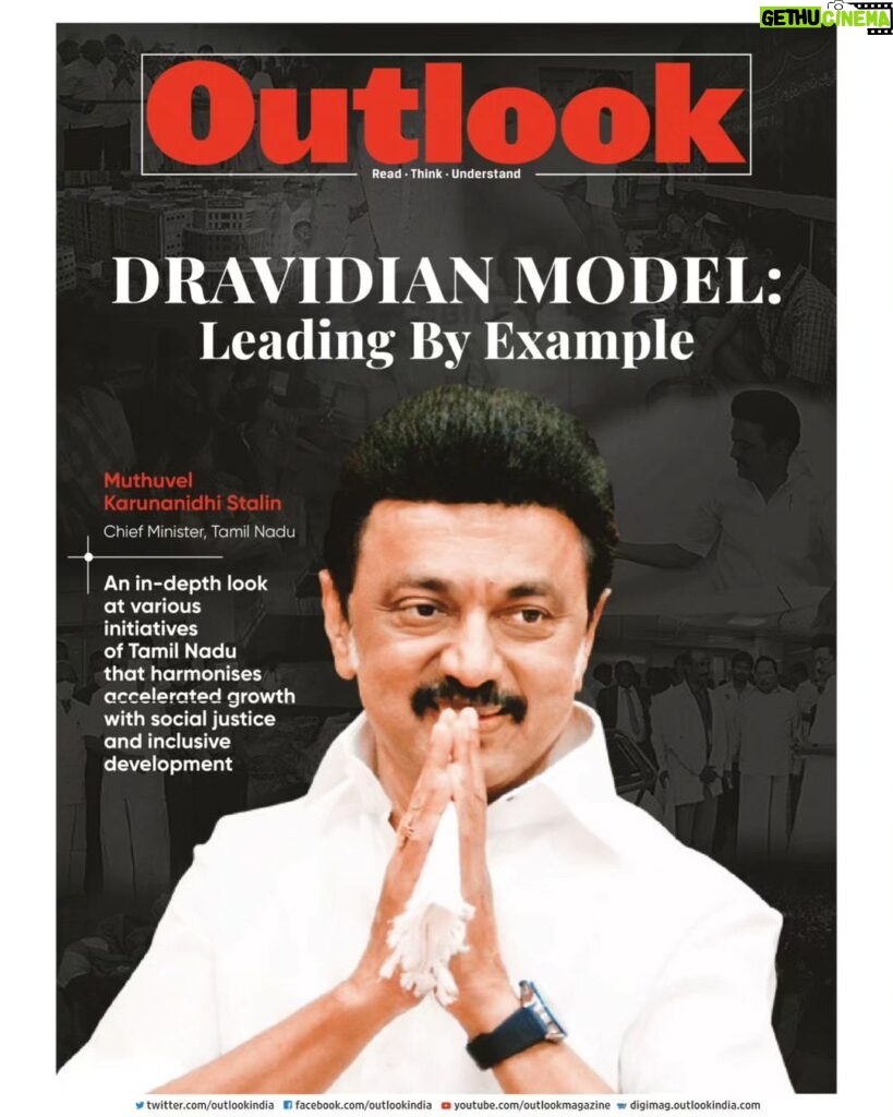 M. K. Stalin Instagram - Presenting a special compendium by @Outlookindia featuring Tamil Nadu's #DravidianModel Government led by #DMK. Explore the remarkable journey of progress and empowerment. Dive into Tamil Nadu's success story here: Link in Bio