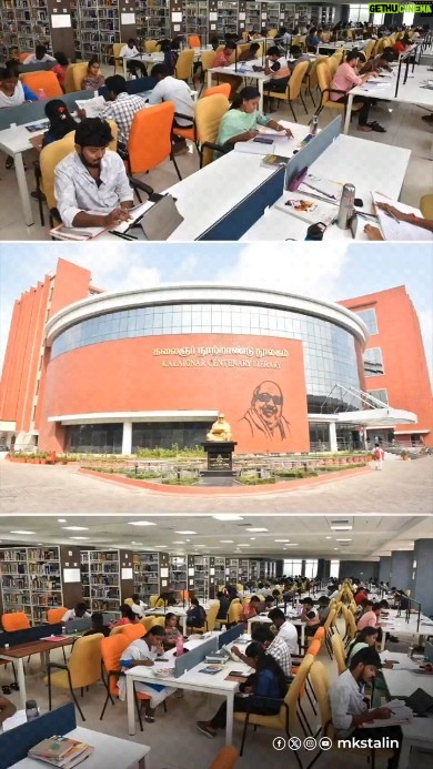 M. K. Stalin Instagram - கலைஞர் நூற்றாண்டு நூலகத்தில் 5 லட்சம் பார்வையாளர்கள் கடந்துவிட்டதாக, மாண்புமிகு பள்ளிக்கல்வித் துறை அமைச்சர் @anbil_mahesh அவர்கள் அழைத்துச் சொன்னார். மகிழ்ச்சி! தென் மாவட்ட மக்களுக்கான அறிவு ஆலயமாகத் திகழ்கிறது #கலைஞர்_நூற்றாண்டு_நூலகம்!
