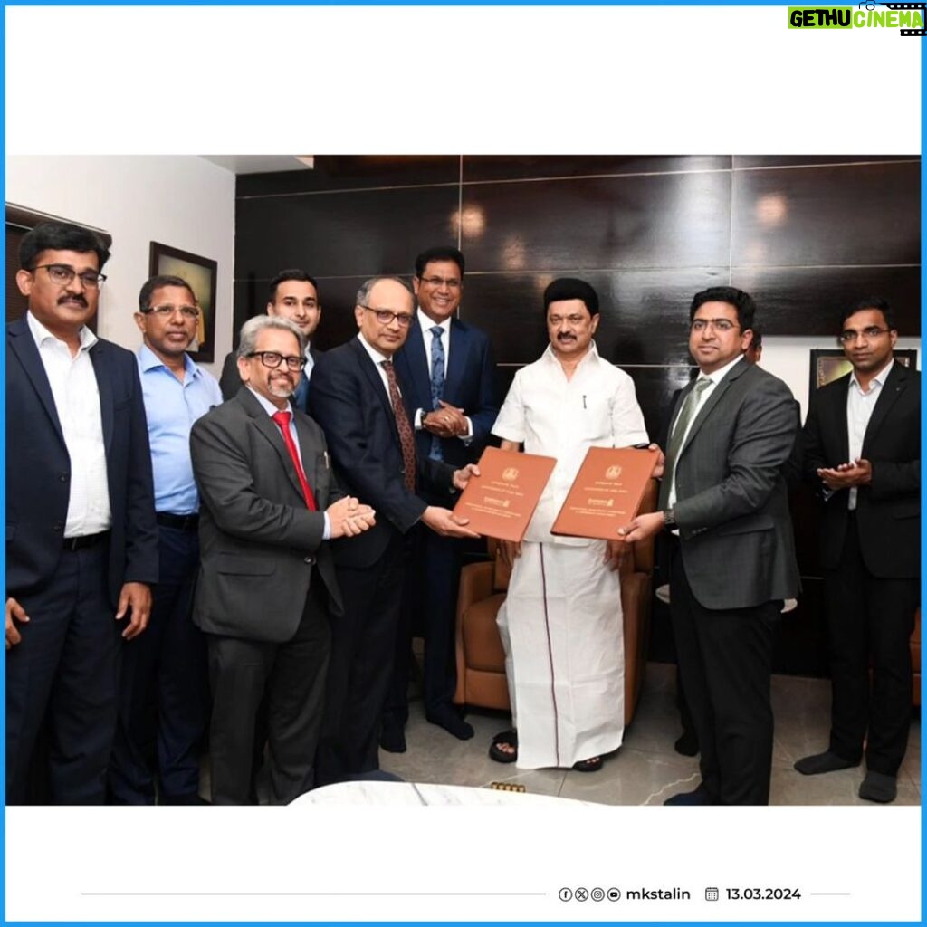 M. K. Stalin Instagram - In a landmark move, @tatamotorsgroup has inked an MoU with the Government of Tamil Nadu to establish a vehicle manufacturing facility, investing Rs. 9000 crores and creating over 5000 jobs. With this investment, Tamil Nadu further solidifies its position as the unrivaled automobile capital of India, reminiscent of the transformative impact of Hyundai's investment during Kalaignar's tenure. #InvestInTN #ThriveInTN @trbrajaa