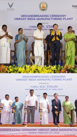M. K. Stalin Instagram - In just 50 days since the MoU, Thoothukudi welcomes #VinFast's first EV plant — a monumental stride for the #DravidianModel economy.

With ₹16,000 cr investment and 10,000+ jobs on the horizon, we're charging ahead into a future where opportunity and innovation meet.

#DriveTheChange