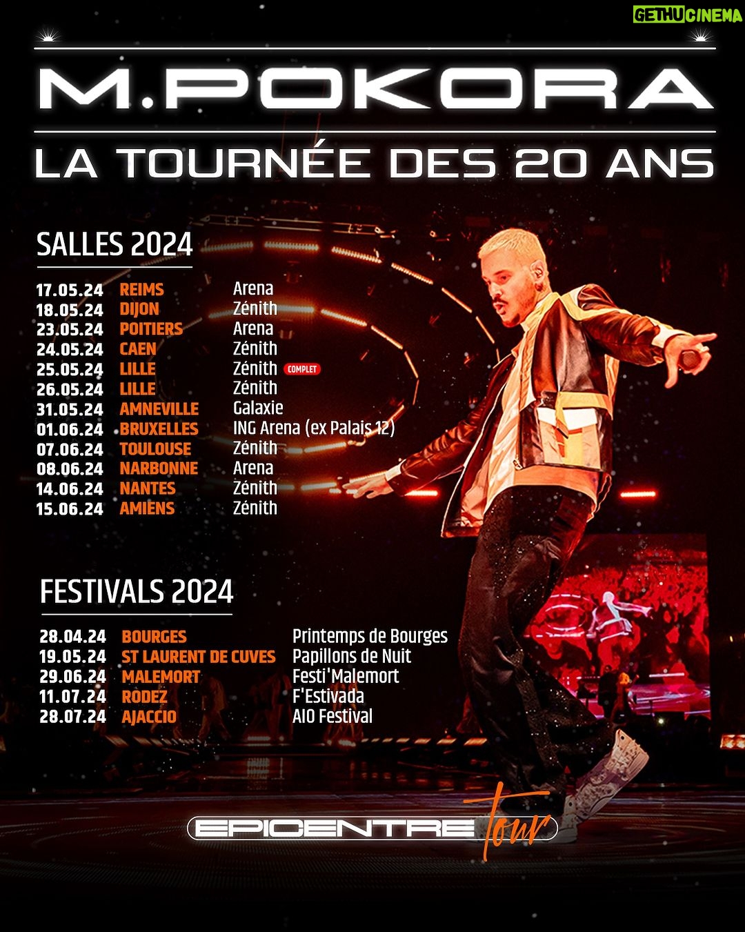 M. Pokora Instagram - Un point sur les toutes dernières dates qu’on a ajouté à l’Epicentre Tour, en 2024. Il n’y aura plus d’autres zéniths/arena. Si vous voulez voir cette tournée c’est donc la dernière chance. 🫶🏼