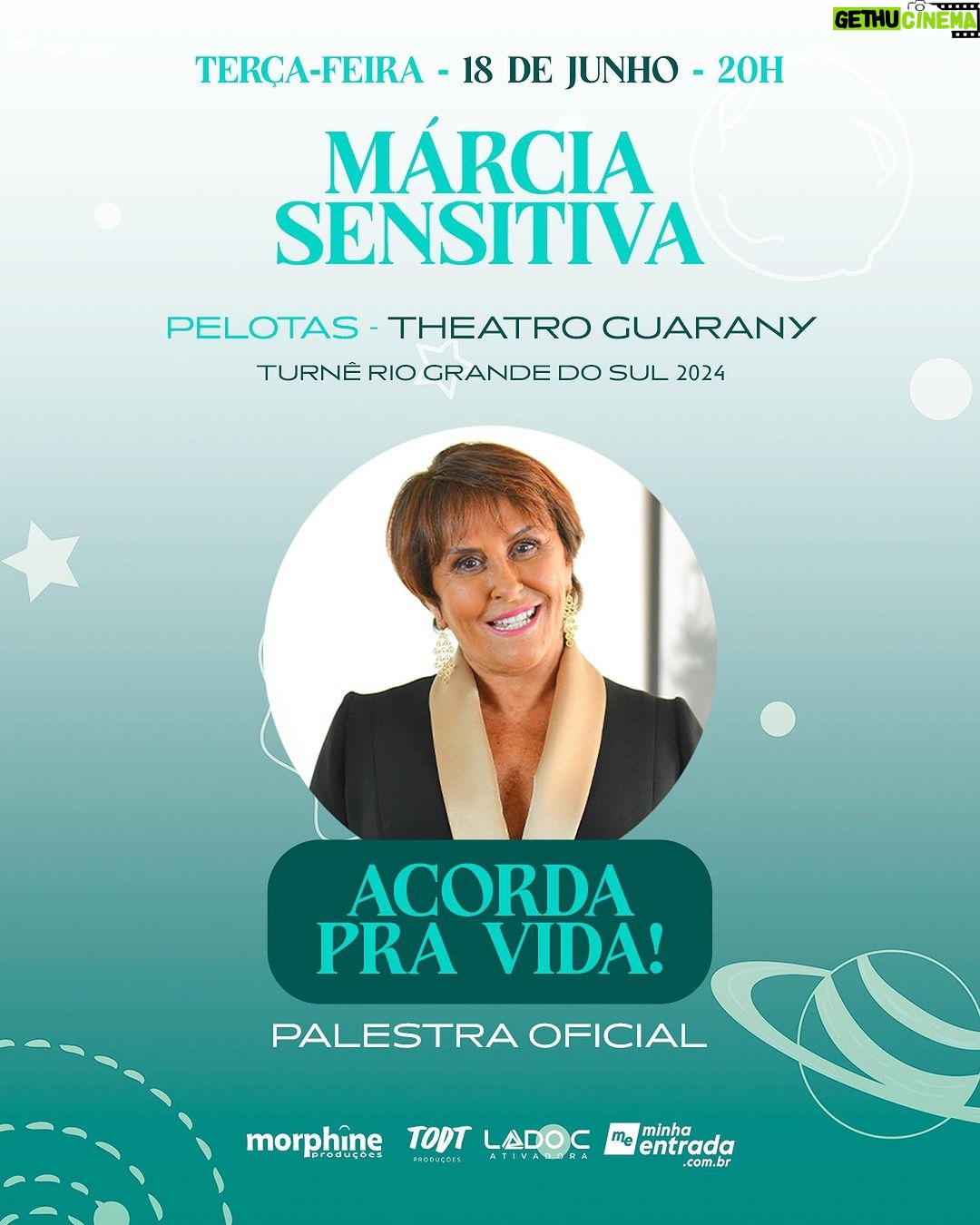 Márcia Fernandes Instagram - “PARA DE SER DOIDA!”,“VOA CARA, VOA!” 🗣️ Quem não conhece essas frases icônicas da marciafernandes, a @sensemarcia? A sensitiva mais querida e popular do Brasil, Márcia Sensitiva, vem ao Rio Grande do Sul para uma turnê da sua palestra “ACORDA PRA VIDA!”. 💫 Atenção Caxias do Sul, Lajeado, Pelotas, Santa Cruz do Sul e Santa Maria: vendas abertas na Minha Entrada! Você já passou por uma situação em que parece que você perdeu o rumo e não consegue mais encontrar uma solução para os seus problemas? Isso pode acontecer em todas as áreas da sua vida. Talvez você só precise PARAR DE SER DOIDA, focando e desejando coisas que não são tão importantes assim, e passar a direcionar seus pensamentos para o que realmente importa. Ou talvez você precise ACORDAR PRA VIDA e se libertar de sentimentos negativos, ao invés de criar correntes pra se amarrar ainda mais. VOA CARA, VOA! 🚀 Ao final do evento, teremos uma ENERGIZAÇÃO COLETIVA com a corrente médica Dr. Bezerra de Menezes. Indicamos fazer o JEJUM ESPIRITUAL (FICAR POR 2 DIAS SEM SEXO, ÁLCOOL, FUMO e CARNE VERMELHA). 🙌 Então COOOOOORRE. Garanta já a sua presença nesse evento pra você ACORDAAAAR. Te esperamos lá! ❤️ ✨MÁRCIA SENSITIVA - PALESTRA ACORDA PRA VIDA! - TURNÊ RS✨ 📌 15 de junho (sábado), 19 horas: Caxias do Sul no UCS Teatro 📌 16 de junho (domingo), 19 horas: Santa Cruz do Sul no Teatro Mauá 📌 18 de junho (terça-feira), 20 horas: Pelotas no Theatro Guarany 📌 21 de junho (sexta-feira), 20 horas: Santa Maria no Park Hotel Morotin 📌 22 de junho (sábado), 19 horas: Lajeado, no Teatro Univates Venha ouvir os conselhos da Márcia pra você parar de ser doida! VOA CARA, VOA! ❤️ #marciasensitiva #acordapravida #caxiasdosul #santacruzdosul #pelotas #santamaria #lajeado