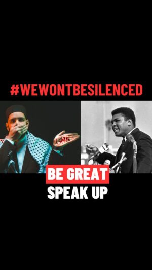 Macklemore Instagram - From Vietnam to Gaza, speaking up against the war machine is never convenient. But being great means making great sacrifices for the truth. Muhammad Ali never missed the moment and that’s why he fought for Palestine too. Use your voice for humanity.  #WeWontBeSilenced

Tag your athletes & influencers below and encourage them to find the moral courage to demand a ceasefire now and #makeitstop

@know.collective