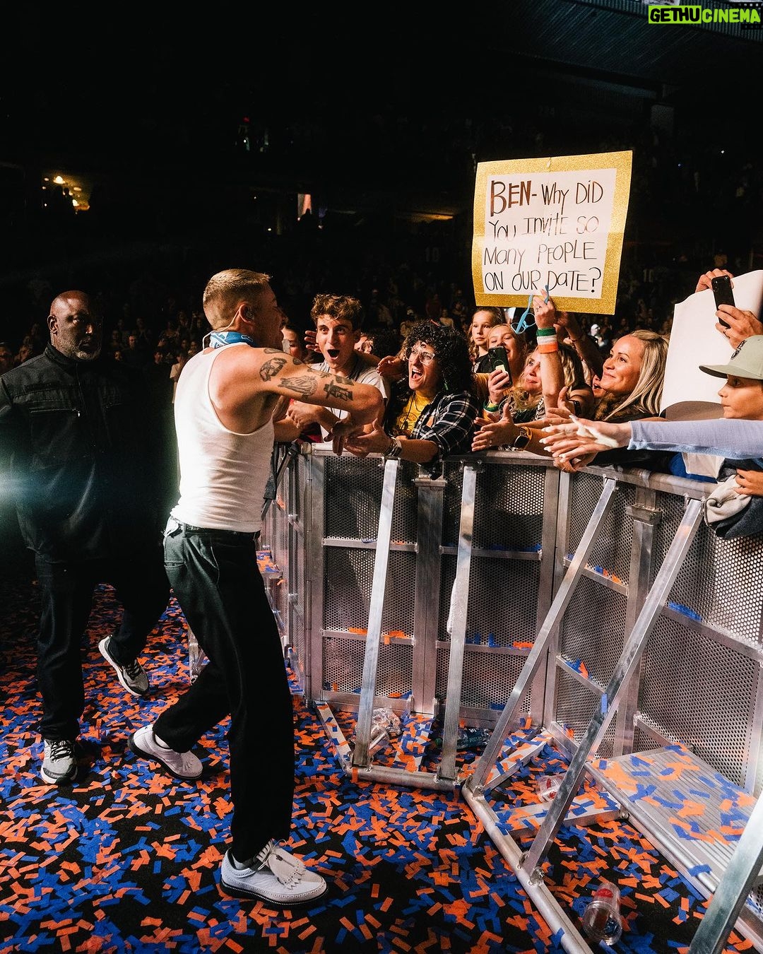Macklemore Instagram - The Ben Tour USA made its way back home to Washington and a city that I have grown to love over the years: Spokane. It reminds me of Seattle back in the 80’s before IKEA looking condo’s and tech took over. There’s a nostalgic Americana vibe from old brick buildings, wide streets, incredible vintage missions, the Spokane river and rustic diners. Sloane and I put in miles on Lime Scooters riding all over the city and exploring the uncharted terrain. I have classic core memories shooting the Downtown music video when Sloane was a baby and shutting down multiple city blocks to throw a parade with the people of Spokane. That same energy was felt from the moment I stepped into the Spokane Arena. Someone even tracked down the inflatable dog from the music video who made a cameo on stage during Downtown. 11,000 people deep and probably the loudest crowd of the tour. A true Washington homecoming in one of my favorite PNW places ❤️ Spokane, Washington