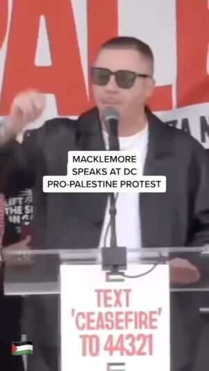 Macklemore Instagram - 300,000 people marched in DC yesterday. The largest protest for 🇵🇸 in U.S history. “If you are neutral in situations of injustice, you have chosen the side of the oppressor” -Desmond Tutu 🙏🏻❤️