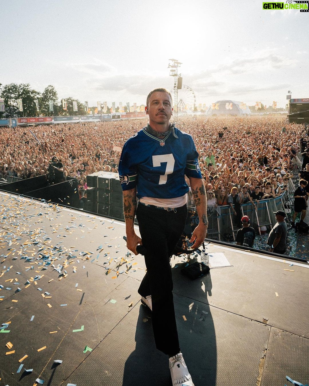 Macklemore Instagram - The face you make after you do 5 shows in 5 days, finish your last verse and know that you gave 100% of everything you had in you. Broken body and all. This is my love. The place where I attempt to channel something much bigger than my doing. Before every show, as the intro music starts I say the same prayers. First it’s the serenity prayer. Then it’s a prayer to help me to get out of my own way/head and be a conduit for whatever comes through me. Be present. Become a vessel. Find gratitude for whatever happens. And give the people a show they’ll never forget. Pukkelpop in Belgium gave me a crowd I’ll never forget. Thank you to everyone that made it one of them ones 💘