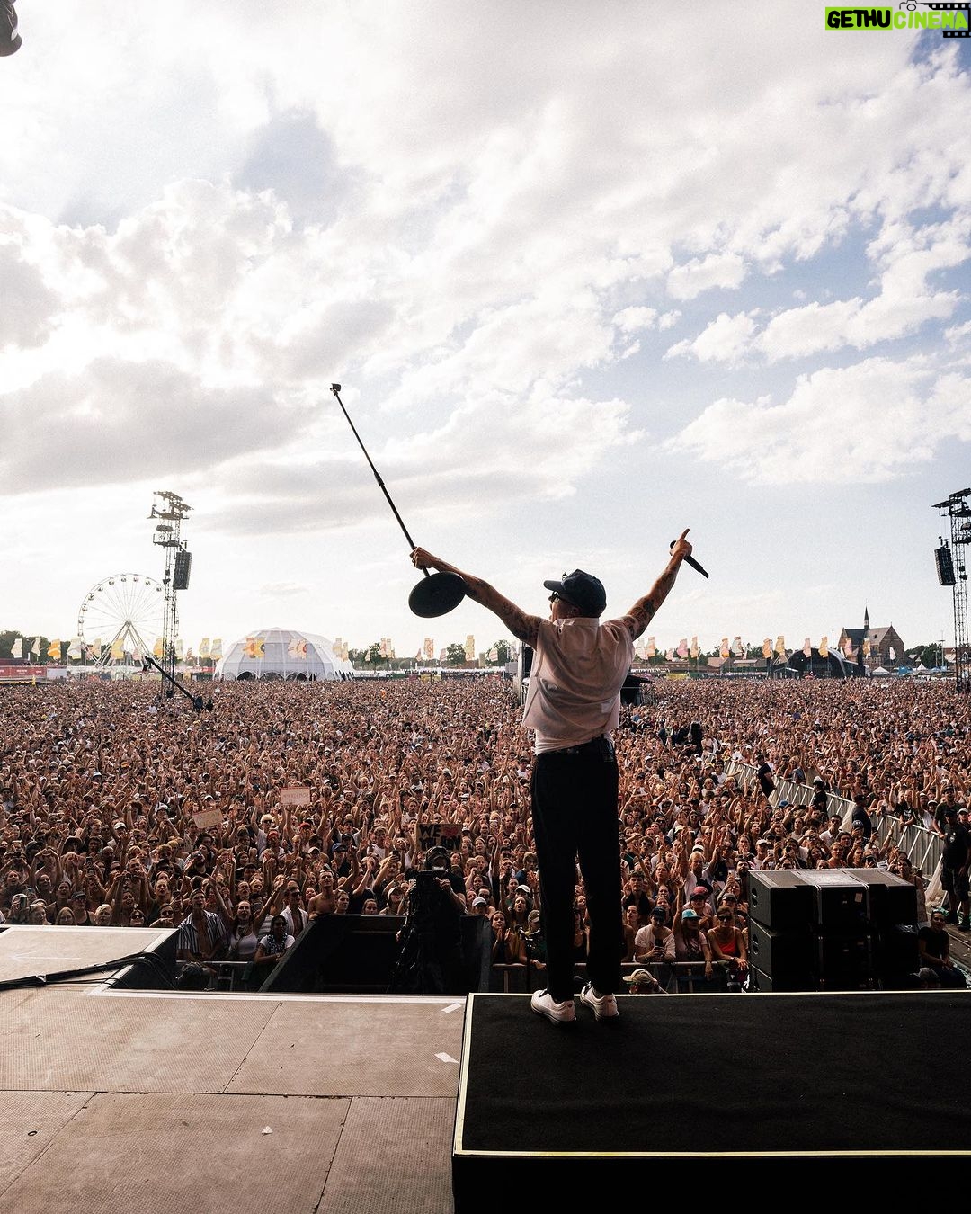 Macklemore Instagram - The face you make after you do 5 shows in 5 days, finish your last verse and know that you gave 100% of everything you had in you. Broken body and all. This is my love. The place where I attempt to channel something much bigger than my doing. Before every show, as the intro music starts I say the same prayers. First it’s the serenity prayer. Then it’s a prayer to help me to get out of my own way/head and be a conduit for whatever comes through me. Be present. Become a vessel. Find gratitude for whatever happens. And give the people a show they’ll never forget. Pukkelpop in Belgium gave me a crowd I’ll never forget. Thank you to everyone that made it one of them ones 💘