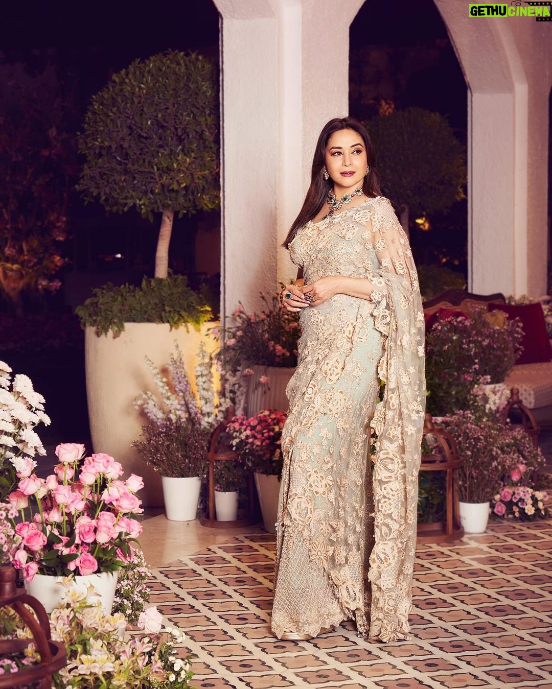 Madhuri Dixit Instagram - Had the most wonderful time at Jamnagar celebrating the beginning of Anant and Radhika’s union. Thank you so much for graciously hosting us and sharing your most precious moments. My heartiest congratulations to the couple. Wishing you lots of love and happiness forever!