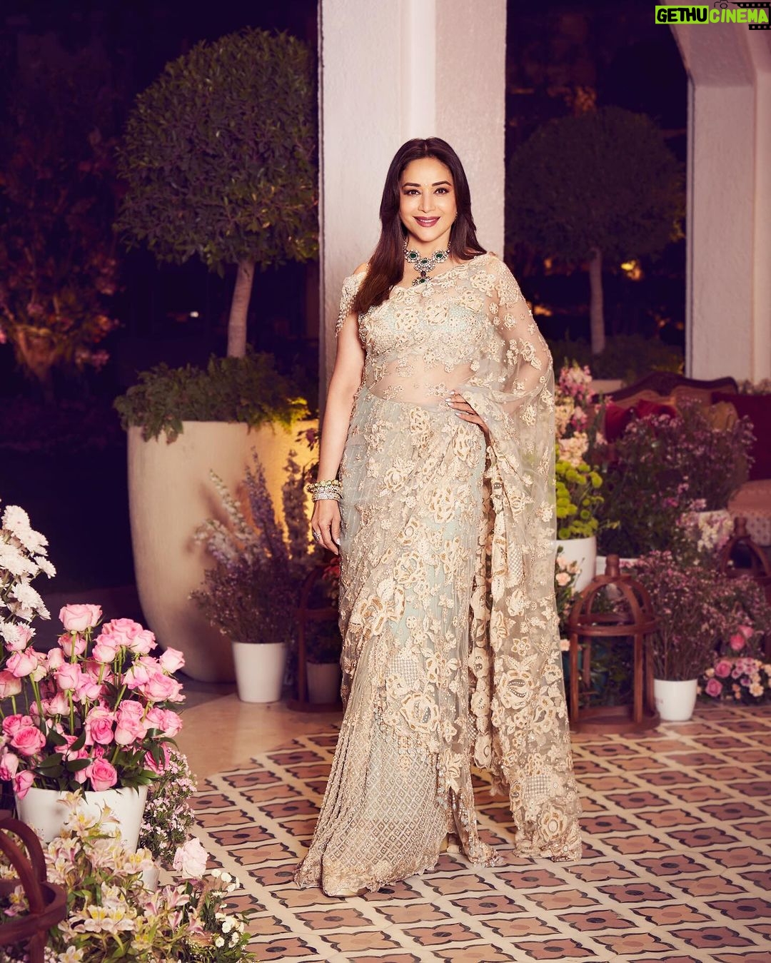 Madhuri Dixit Instagram - Had the most wonderful time at Jamnagar celebrating the beginning of Anant and Radhika’s union. Thank you so much for graciously hosting us and sharing your most precious moments. My heartiest congratulations to the couple. Wishing you lots of love and happiness forever!