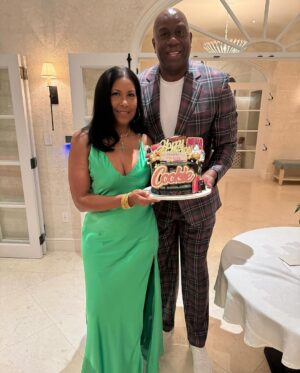 Magic Johnson Instagram - My wife Cookie looks so good in her birthday attire! 😍🔥 We’ve had an amazing time celebrating her today in Turks and Caicos with live music, dancing, food, great company, and a live firework show finale. And of course, I bought her some of her favorite purses for her birthday gifts! I always love seeing her beautiful smile, especially on her special day.