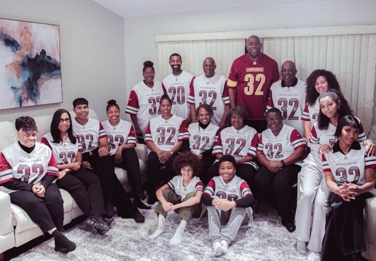 Magic Johnson Instagram - Back home with my family enjoying a blessed thanksgiving. On behalf of me, Cookie, my mother Christine, and the entire Johnson family we wish everyone a Happy Thanksgiving!! My family and I thought we’d enjoy some turkey, dressing, and all this incredible food sporting our Commanders swag!