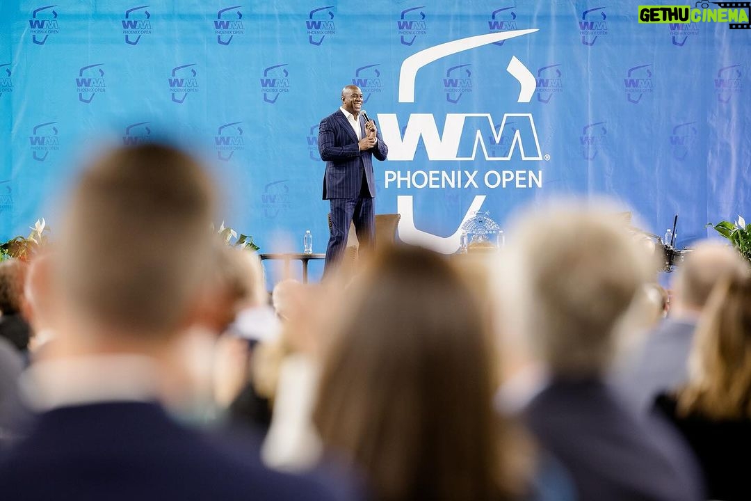 Magic Johnson Instagram - It was a beautiful day at Chase Field in Phoenix, Arizona where I got to speak to over 1,400 people at the Waste Management (WM) Phoenix Open Tee-Off Luncheon, hosted by The Thunderbirds. I want to thank my friend and business partner Kyle Bell for the invitation to speak. The event was moderated by my good friend, hall of famer and Pardon the Interruption co-host Michael Wilbon! The Thunderbirds have raised more than $190 million for Arizona Charities in its 88-year history as one of the five longest-running events on the PGA TOUR. Thank you to Tournament Chairman George Thimsen, Chris Karas, and this incredible organization for having me here today!