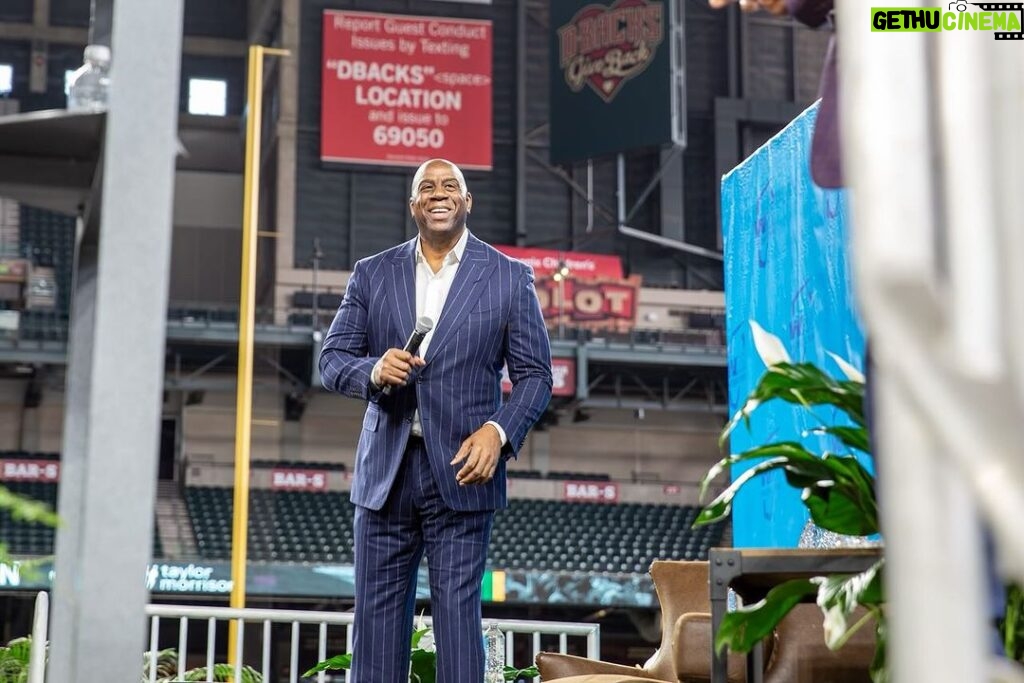 Magic Johnson Instagram - It was a beautiful day at Chase Field in Phoenix, Arizona where I got to speak to over 1,400 people at the Waste Management (WM) Phoenix Open Tee-Off Luncheon, hosted by The Thunderbirds. I want to thank my friend and business partner Kyle Bell for the invitation to speak. The event was moderated by my good friend, hall of famer and Pardon the Interruption co-host Michael Wilbon! The Thunderbirds have raised more than $190 million for Arizona Charities in its 88-year history as one of the five longest-running events on the PGA TOUR. Thank you to Tournament Chairman George Thimsen, Chris Karas, and this incredible organization for having me here today!