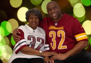 Magic Johnson Instagram - Back home with my family enjoying a blessed thanksgiving. On behalf of me, Cookie, my mother Christine, and the entire Johnson family we wish everyone a Happy Thanksgiving!! 

My family and I thought we’d enjoy some turkey, dressing, and all this incredible food sporting our Commanders swag!