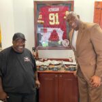 Magic Johnson Instagram - It was great to hang out with my childhood friend James Stokes and his wife Wanda this weekend. James and I use to sing Jackson 5 and Temptation songs on the street corner as kids and this weekend they came in from Lansing, Michigan to see my Commanders play. Even though the team didn’t play well against the Bills and we had 5 turnovers, it was nice to celebrate the Washington Alumni. We got to see NFL Hall of Famer Darrell Green and his wife Jewell and spent time with the man who allowed me to be an owner of the Commanders, my business partner, Josh Harris and his wife Marjorie Harris. Cookie and I will always be indebted to the Harris’s! A big thank you to @bigkyle_bbq for the great food today!