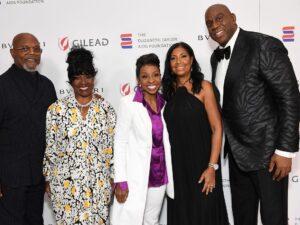 Magic Johnson Instagram - To our great friends Angela Bassett and Courtney B. Vance, thank you for hosting last night’s gala and bringing the fun and laughs like always. It wouldn’t have been a party without an epic performance from the legendary 7-time Grammy Award winning artist and the empress of soul Gladys Knight! 

To all of our family, friends, and business partners, thank you for supporting us at this special event and writing checks for a great cause. Sam and LaTanya Jackson, thank you for your contribution and appearance. John and Vicki Palmer, Josh and Marjorie Harris, Judge Greg Mathis and Linda Mathis, Kyle and Brittany Bell, Lakers, Dodgers, LAFC, Mike Triplett and Cigna, Equitrust, JLC, SodexoMagic, Grant Tani Barash & Altman, H.Wood media, and Canyon Partners; We are humbled by the turnout. This is the most successful Ball to End AIDS and the most money raised in the history of the event!

📸: Getty Images