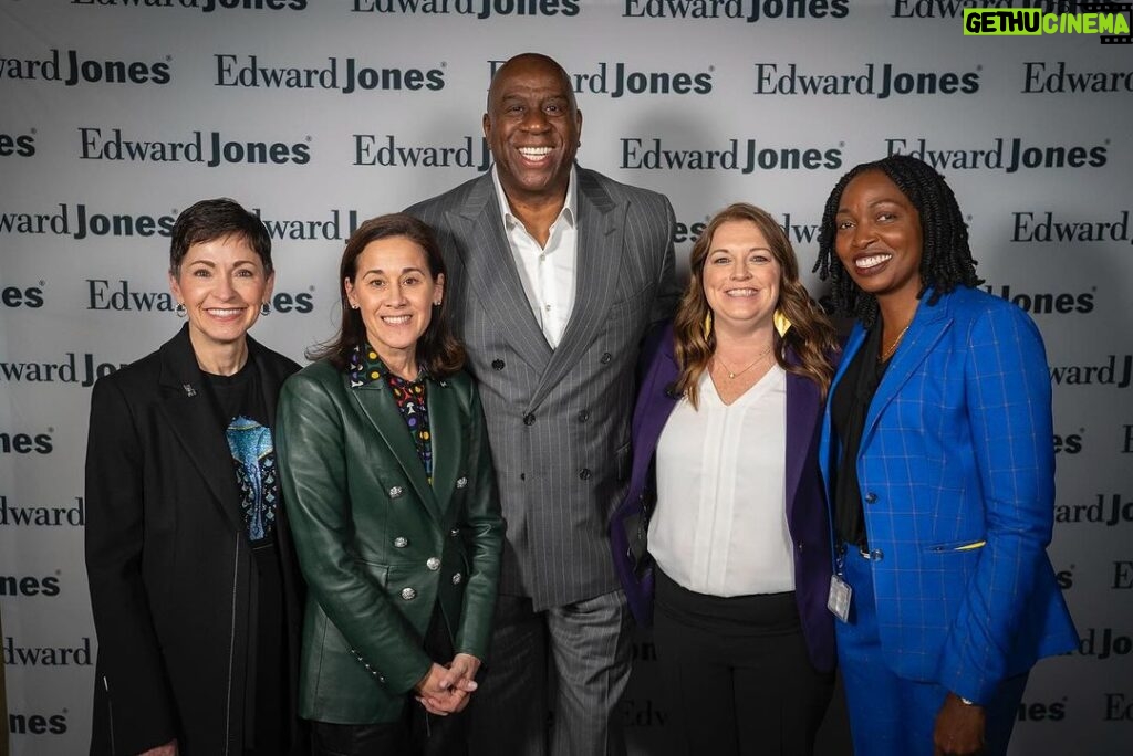 Magic Johnson Instagram - I just had one of my best speaking engagements ever with Edward Jones centered around the importance of DEI in St. Louis! The auditorium was packed with 600 people, and another 8,000 live-streamed to watch 👏🏾 I enjoyed weighing in on the significance of prioritizing DEI work and how it can positively impact society. Along with creating a level playing field and promoting equitable opportunities, it also has the potential to boost the ROI in corporate America. Thank you to Managing Partner Penny Pennington, Chief Transformation Officer Kristin Johnson, Head of DEI Jennifer Kingston, and Principal/General Partner Vanessa Okuraiwe for their unbelievable work in DEI at Edward Jones. What a strong way to begin Black History Month!