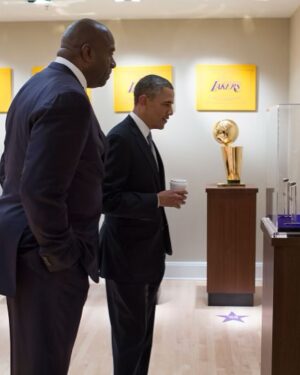 Magic Johnson Instagram - It’s an honor to say that I was in the crowd to witness the inauguration of this country’s first Black President, Barack Obama, and First Lady, Michelle Obama, in 2008! Their eight years in the White House were historic in many ways, their representation broke down barriers and inspired countless people across the country. 

I admire President Obama’s dedication to the people and the impact he’s made across the world. It was a pleasure to work with him as co-chair of My Brother’s Keeper and provide academic assistance to young minority boys under the third grade. His impact is just as nice on the basketball court, too! Cookie and I were invited to a barbecue at the White House, and I played in a pickup game with President Obama and current and former NBA players. The game was tied and President Obama drained the game-winning shot and held his Michael Jordan against Utah in the NBA Finals pose for all to see! 😂 Barack, God bless you and Michelle for changing our country and the world forever!